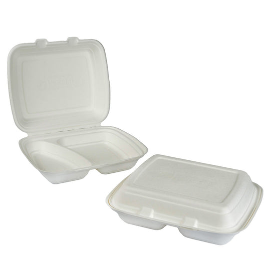 MP2 BAGASSE TWO COMP MEAL BOX (230x230x50mm/9×9”)- 4X50