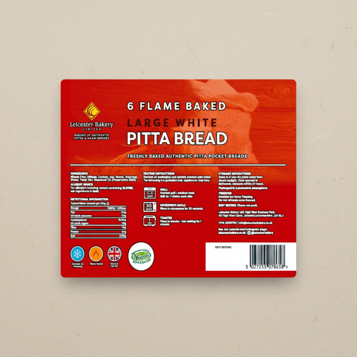 LEICESTER BAKERY LARGE WHITE PITTA BREAD *RED* - 24X6